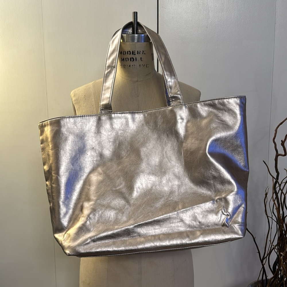 Disney Parks Mickey Mouse Glitter Metallic Silver Reversible Tote - Picture 2 of 4